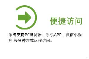 便攜訪問：系統(tǒng)支持PC瀏覽器、手機(jī)APP、微信小程序 等多種方式遠(yuǎn)程訪問。